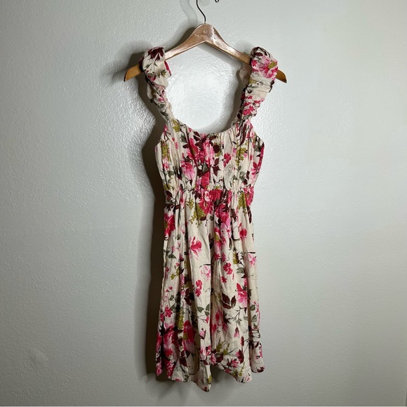 NWT Abercrombie & Fitch Puff Sleeve Babydoll Ruched Floral Linen Cotton M - Picture 5 of 12